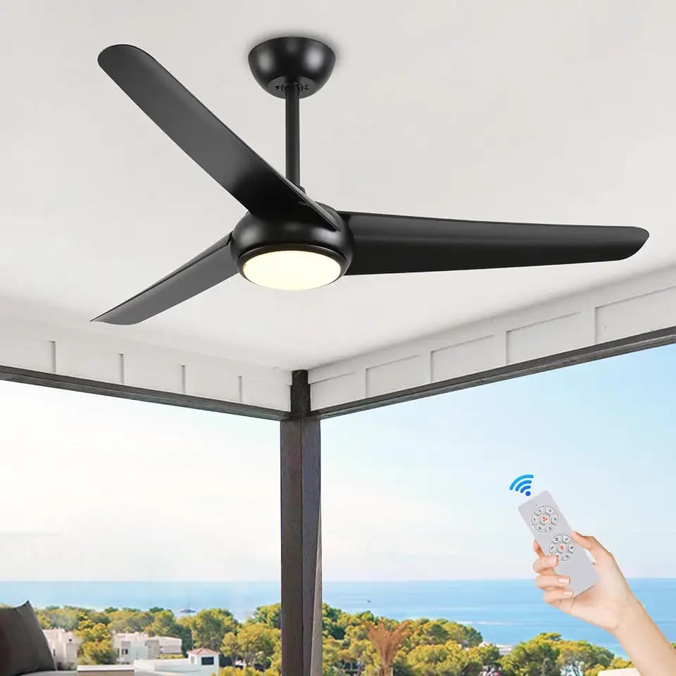 oneup 52 inch Outdoor Ceiling Fans with Lights and remote for Bedroom Patio Living Room,Indoor/Outdoor Use (BLACK)