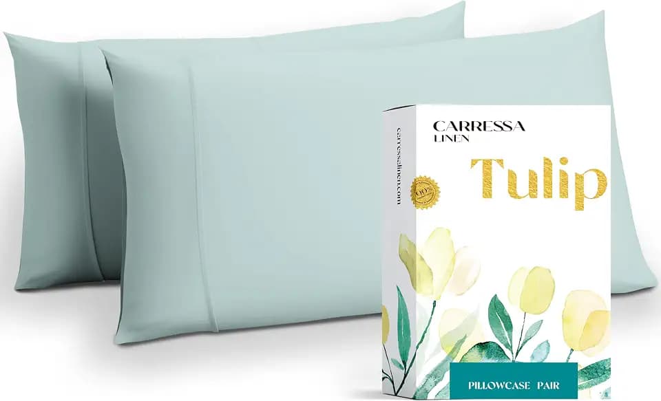 Carressa Linen King Pillow Cases Set of 2 - Luxury 800 Series 100% Egyptian Cotton Sea Foam King Pillow Cases Set of 2, Soft, Cooling, Breathable & Durable Sateen Weave Hotel Quality Pillowcases