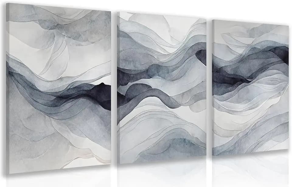 IAFWZX Wrapped Canvas Blue Gray Modern Abstract Wall Art Set of 3, 12x16 in
