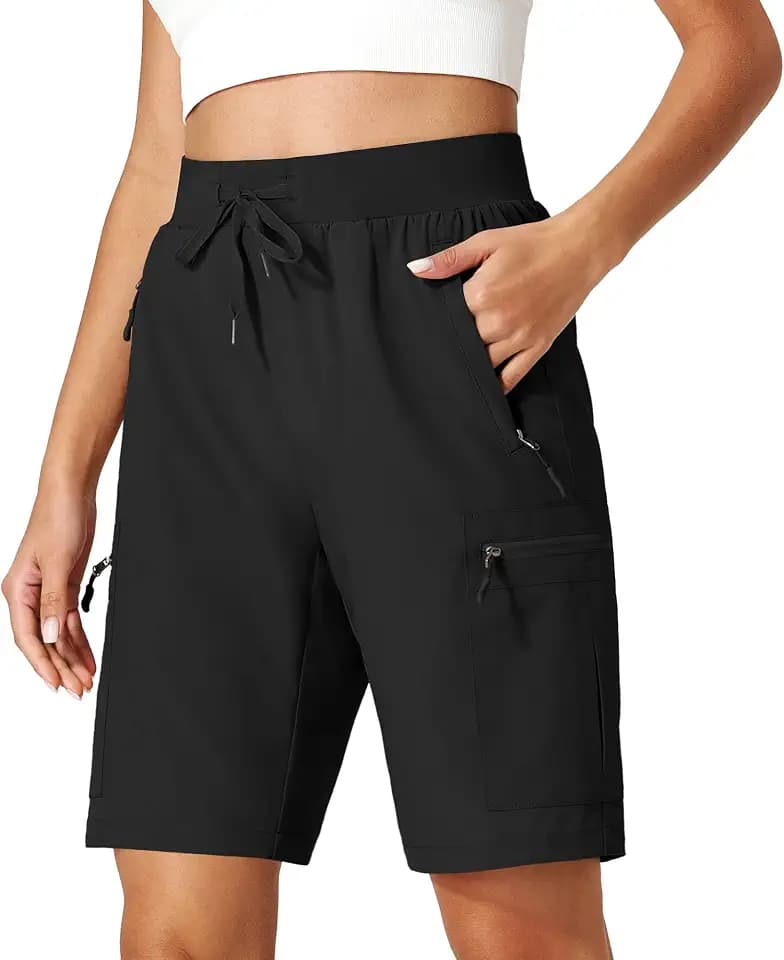 Ksmien Women's 9" Hiking Cargo Shorts Lightweight with 5 Zipper Pockets