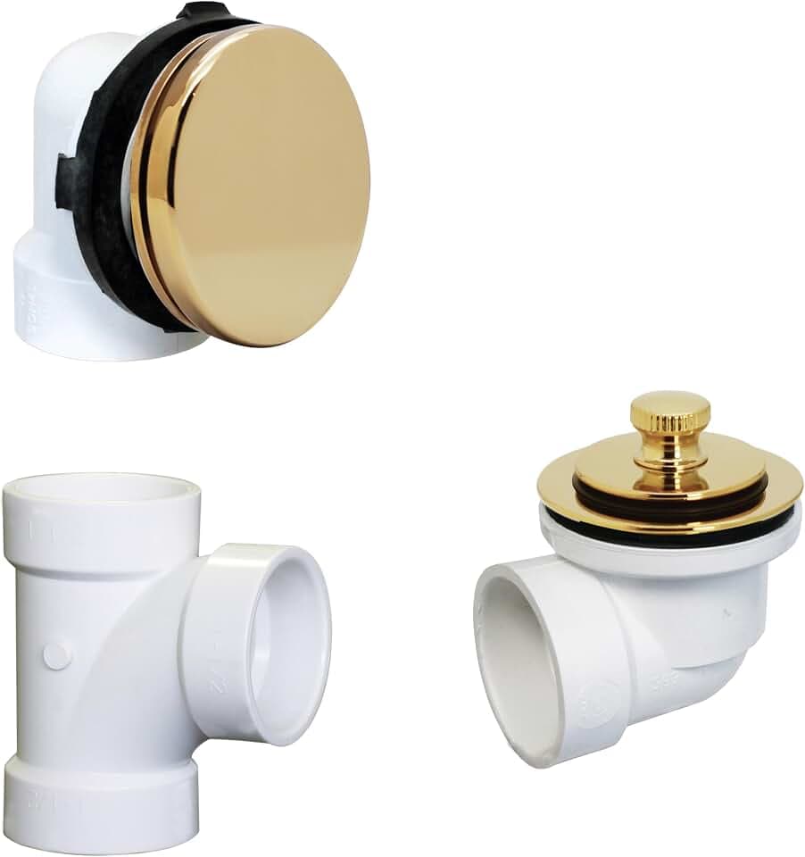 Westbrass D594PRK-01 Plumber's Pack Bath Waste Assembly with Lift & Turn Drain Plug, Illusionary Overflow Faceplate and Sch. 40 PVC Elbows, Polished Brass