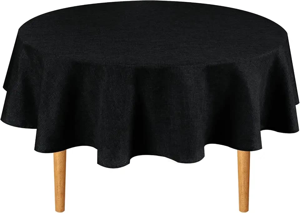 Hiasan Black Round Linen Tablecloth 90 Inch for Kitchen Dining Room