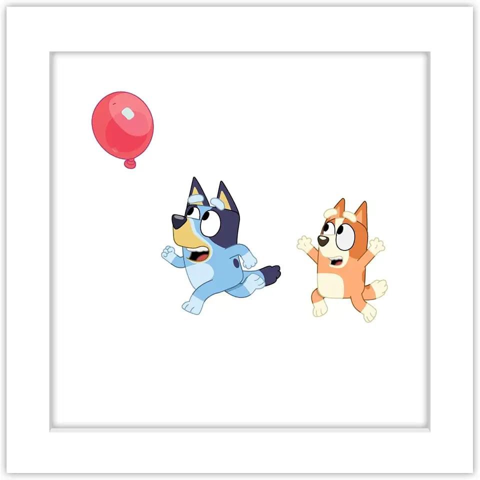 Gallery Pops Bluey - Balloon Chase Wall Art, White Framed Version, 12" x 12" Gallery Pops Wall Art