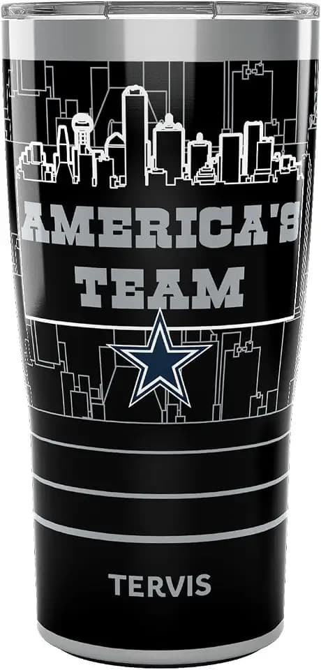 Tervis Traveler NFL Dallas Cowboys - America's Team Slogan Triple Walled Insulated Tumbler Travel Cup Keeps Drinks Cold & Hot, 20oz, Stainless Steel