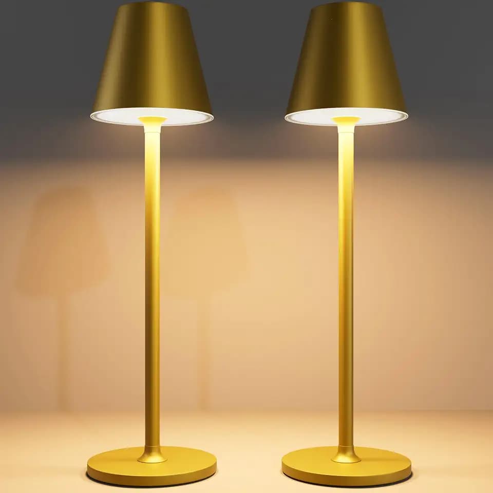 Timjorman 2-Pack Cordless Table Lamps - 5000mAh Rechargeable Battery Operated Desk Lamp, 3-Level Dimmable LED Night Light for Bedroom, Dining, Restaurant - Metal Design (Bronze 2PACK)
