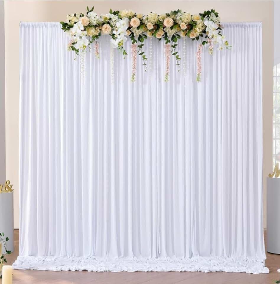 2 Stück Vorhang für Kulissen, 300x150cm Party-Hintergrund Vorhang, für Geburtstag Fotohintergrund Babydusche Brautdusche Fotowand Hintergrund Vorhang Fotoshooting (Weiß)