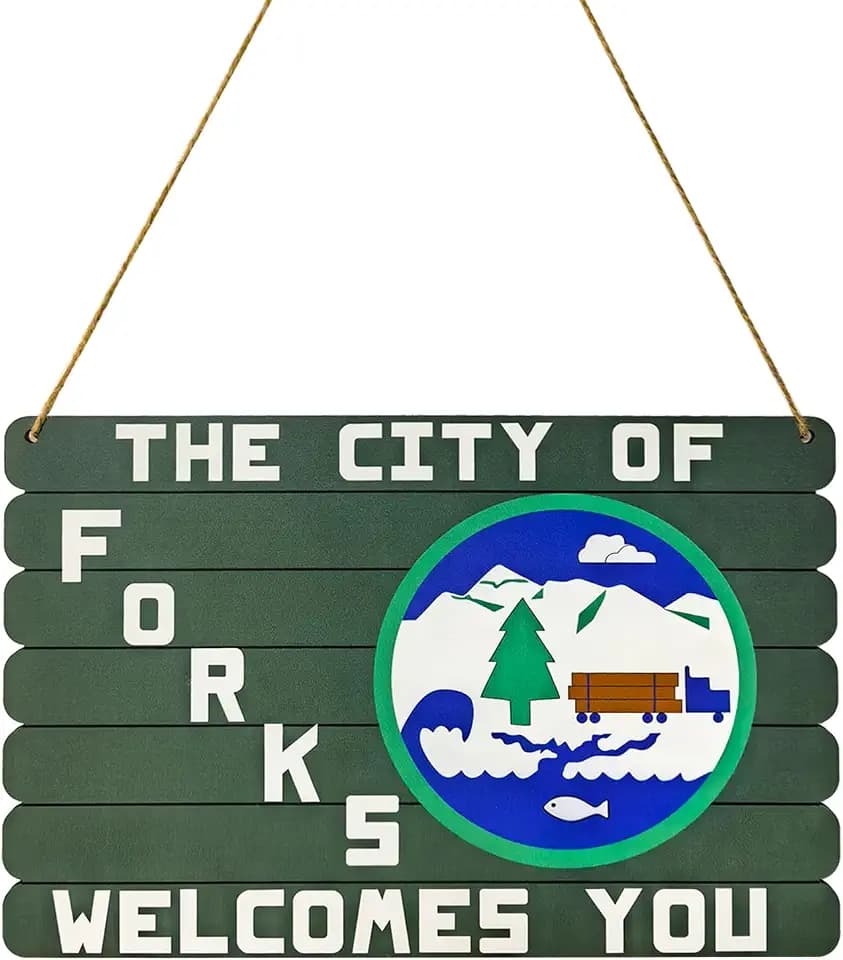 The City of Forks Welcomes You Wood Sign, Twilight Merch Wall Decor, 12x8 Inches