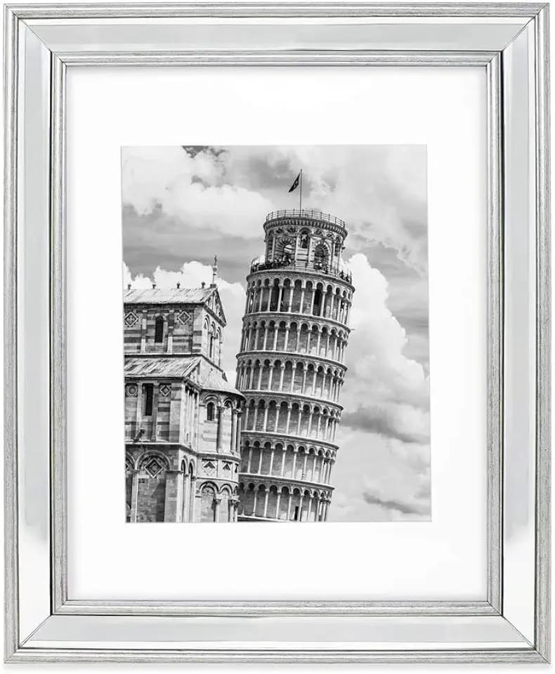 Isaac Jacobs 11x14 (Matted 8x10) Silver Beveled Mirror Picture Frame