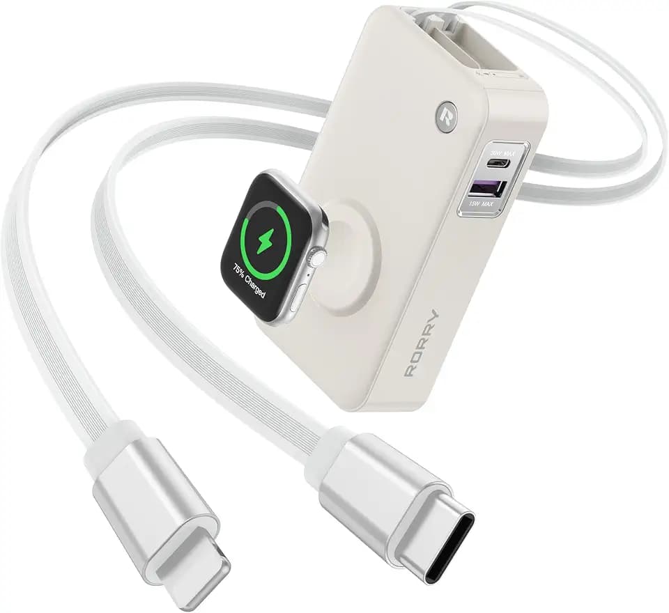 RORRY Portable Charger, 10000mAh 30W Power Bank with Retractable Cables