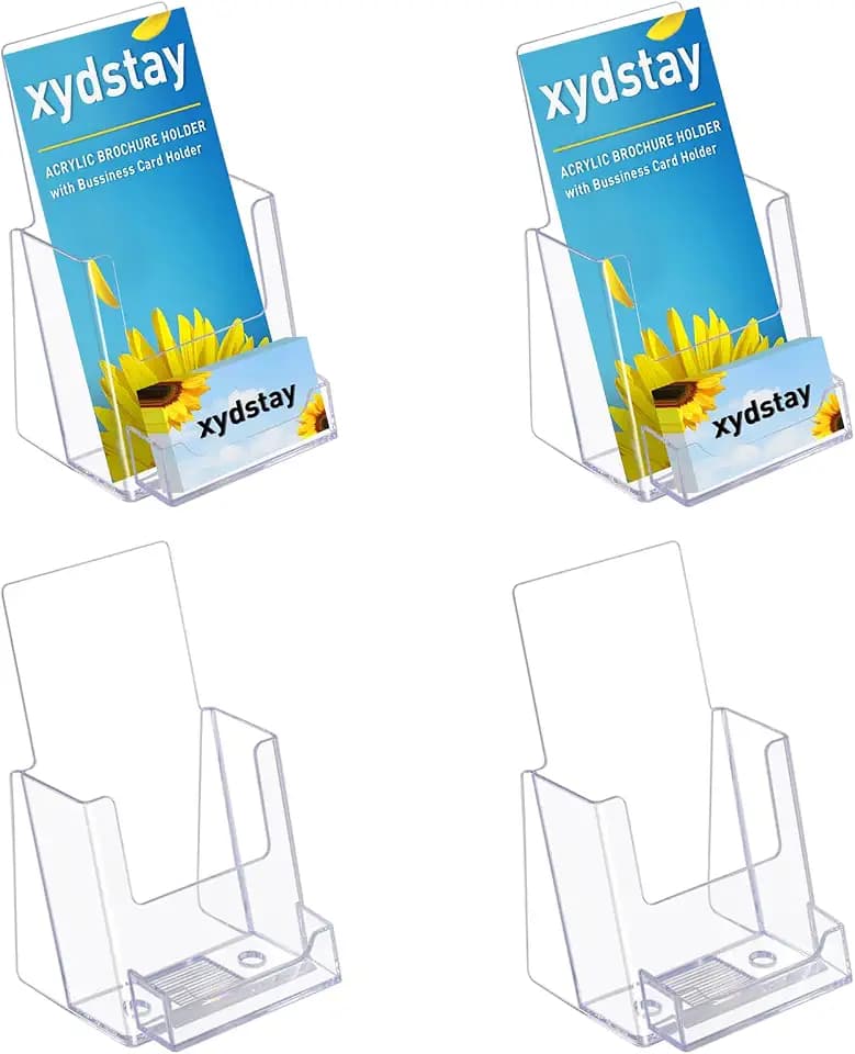 xydstay 4x9 Acrylic Brochure Holder with Business Card Holder, 4 Pack