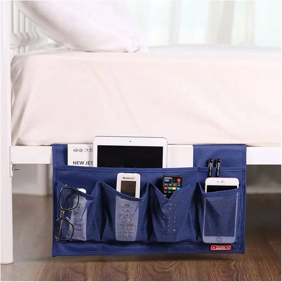 Zafit 6 Pockets Bedside Storage Organizer, Table cabinet Storage Organizer Bedside Organizer Caddy for Remotes Phone Glasses (6 Pockets-Blue)