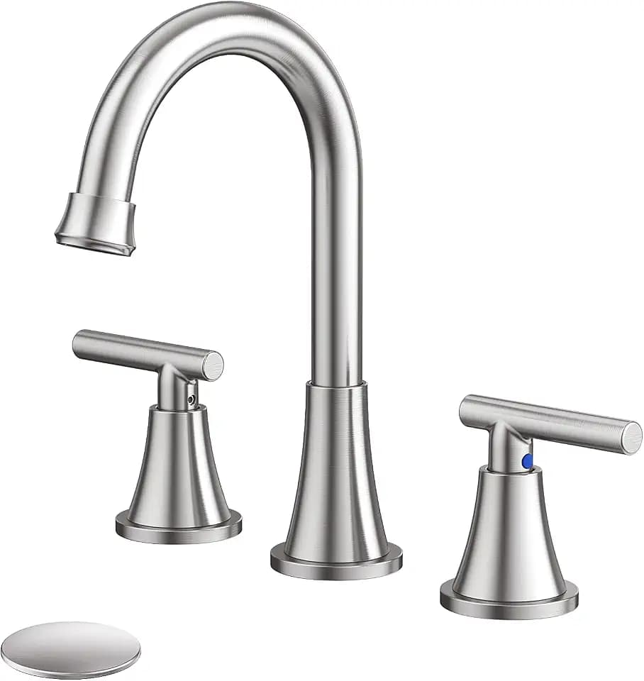 Bathroom Faucet 3 Hole, Brushed Nickel Faucets with Drain and Supply Lines