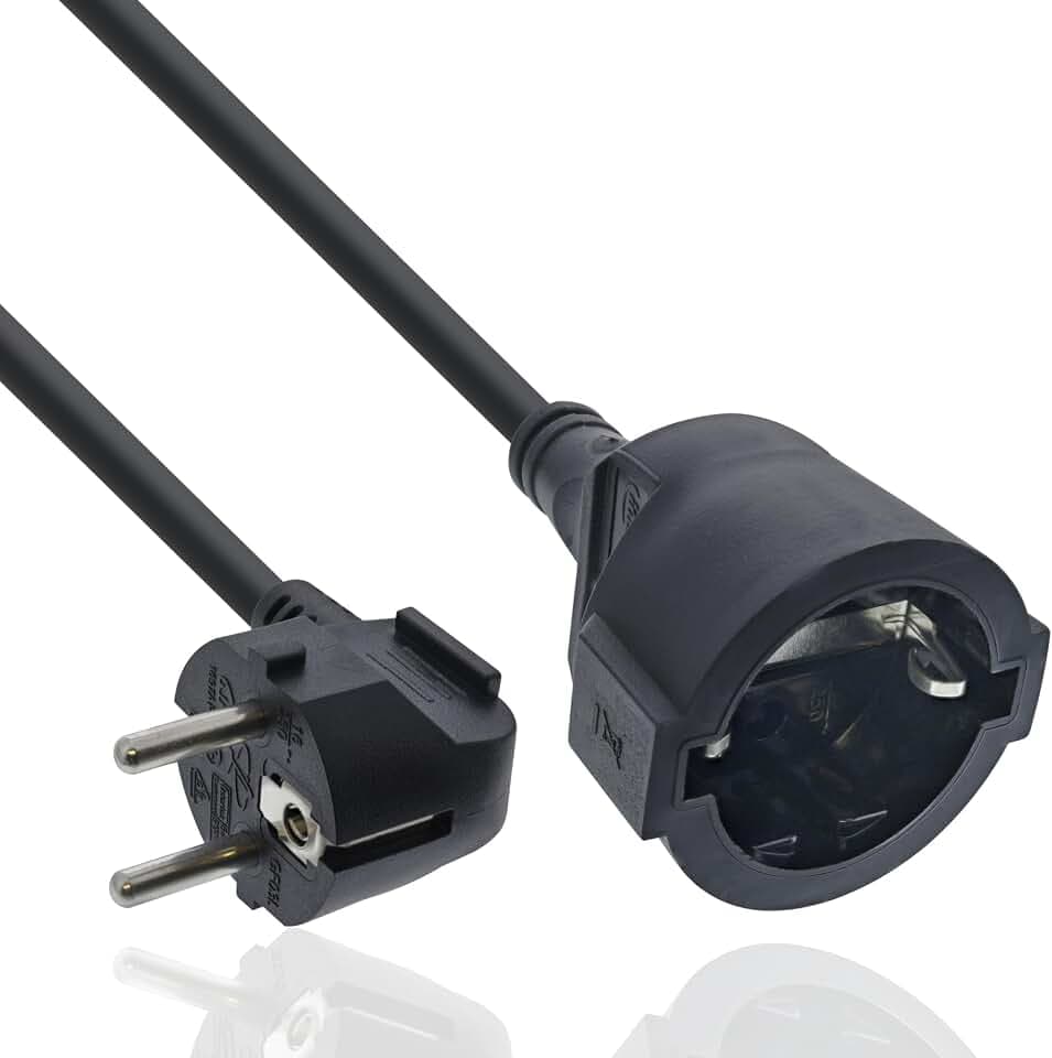 InLine Strom-Verlängerungskabel 1m für Geräte mit Schutzkontakt, schwarz