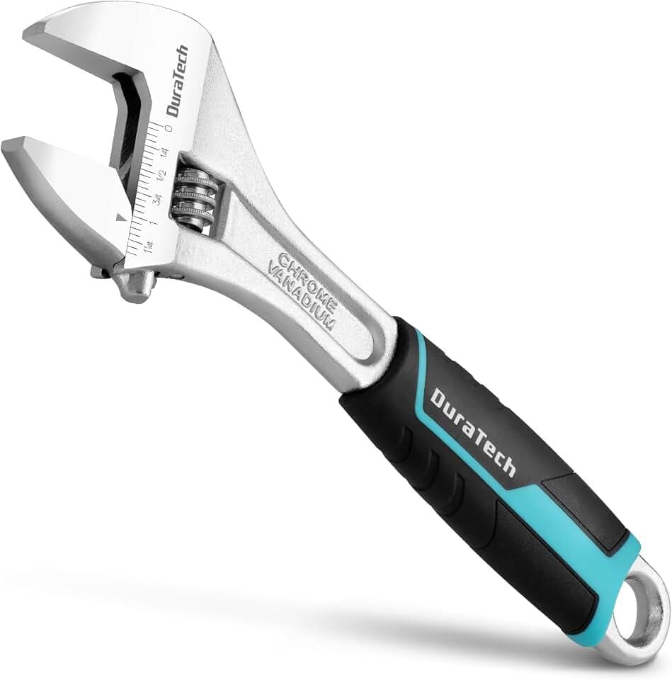DURATECH 10-Inch Adjustable Cr-V Steel Wrench, Wide Jaw Wrench