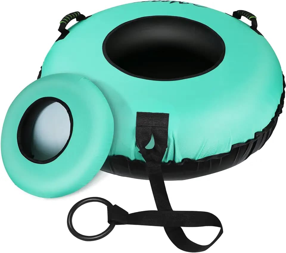 Meagoo Snow Tubes for Sledding Heavy Duty, Inflatable 40" Snow Sled with Cushion Seat, Sturdy 600D Oxford Cover Sledding Tube with Towable Strap and Reinforced Handles