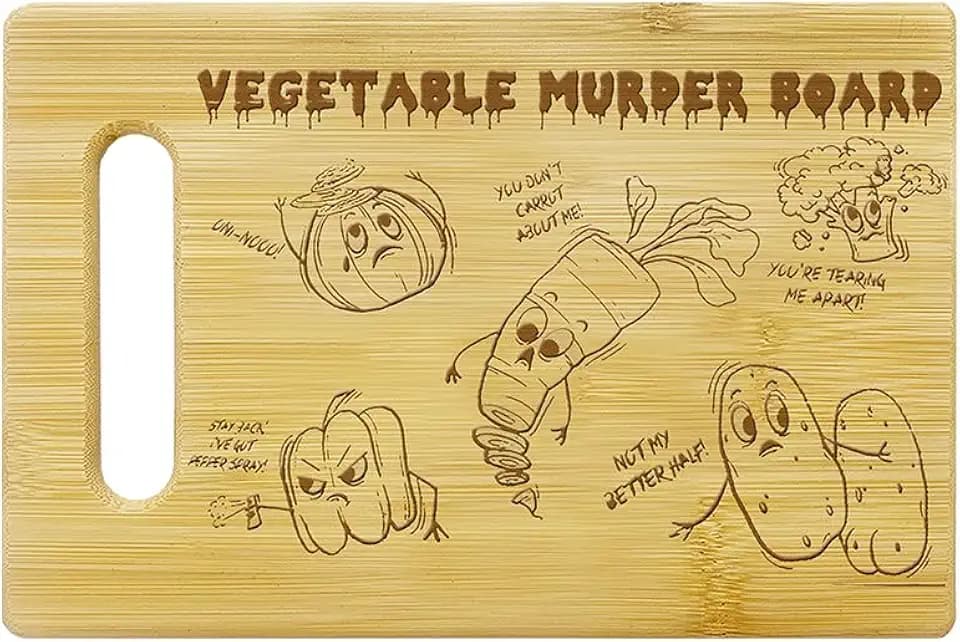 Funny Bamboo Cutting Board Gift, Funny Vegetable Murder Board Farmhouse Home Kitchen Decor, Thanksgiving Ideas For Friends Sisters Coworkers
