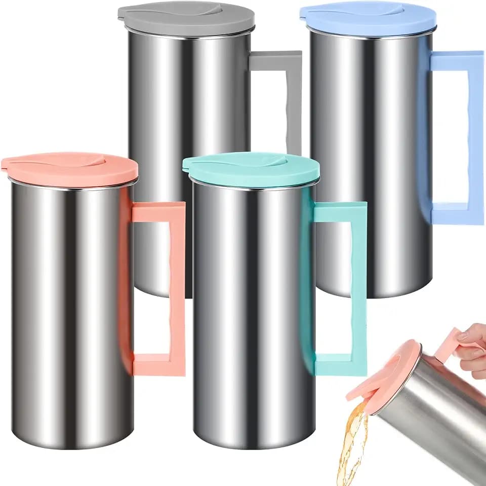 Reallnaive 4 Pcs Water Pitcher with Lid 55 oz Jug, Pink, Blue, Green, Grey