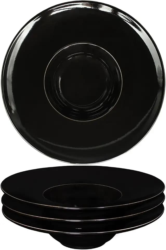 Ceramics Rimmed Soup Bowls 8.5 oz, Black 10.4 inch Exquisite small soup plate Set of 4, Pasta plates With Rim is the best choice for hotels, kitchens, fine restaurants and gourmets
