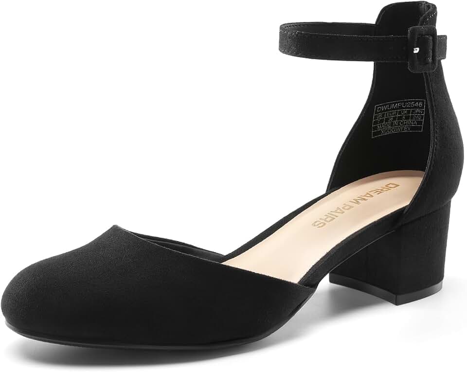 DREAM PAIRS Women's Round Toe Low Block Heel Pumps