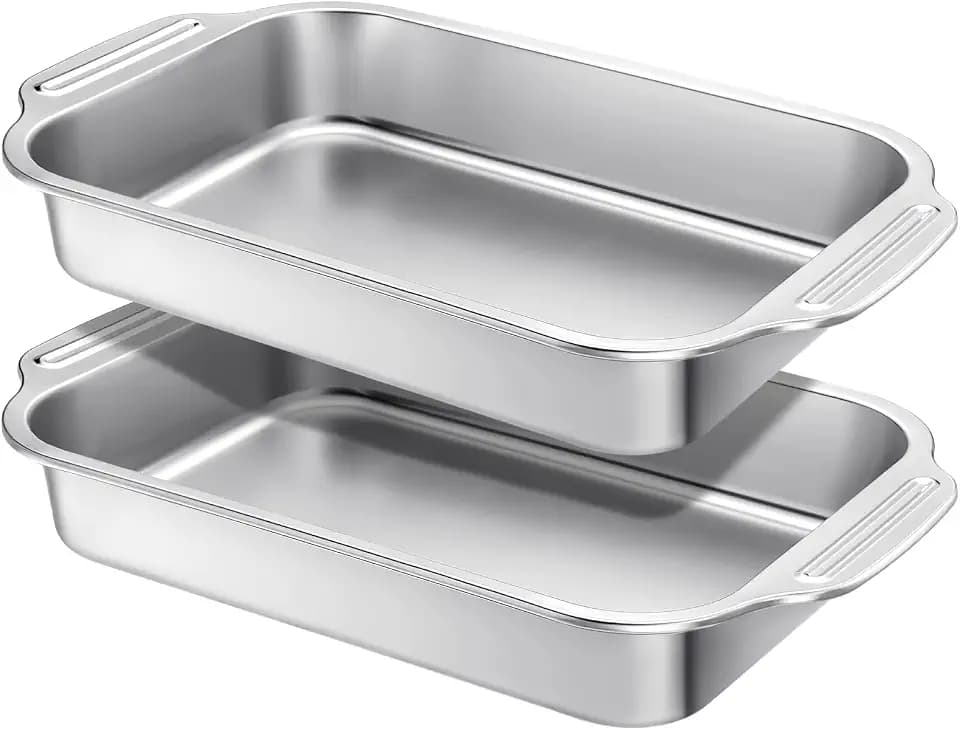 Funnymoom 2 Pcs Stainless Steel Cake Pan 9 x 13 Inch Baking Pan with Handle