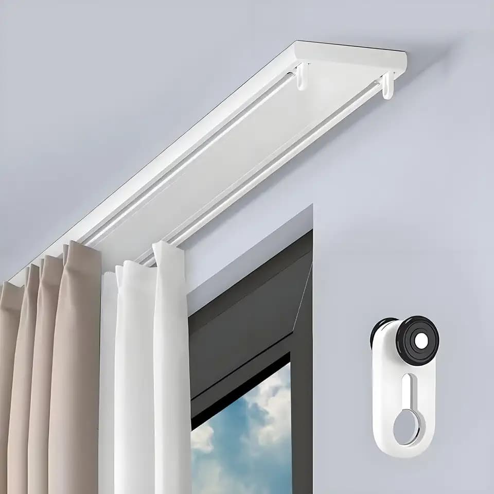 Double Curtain Track Ceiling Mounted Aluminum Silent Rails System White 1m(3.3ft)