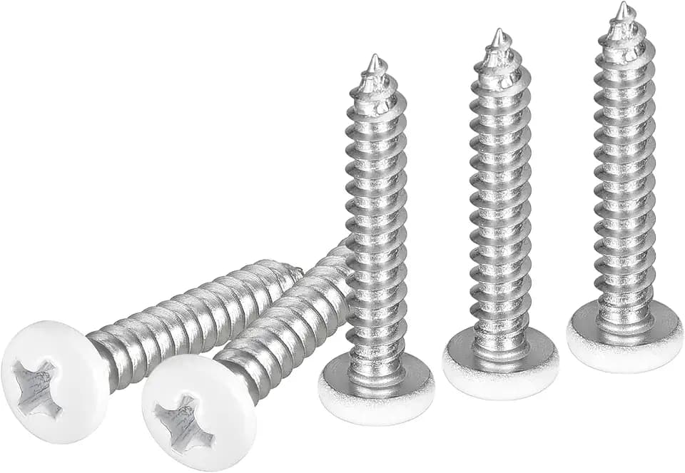 DTGN #8x1 White Screws 100Pack - 304 Stainless Steel Pan Head Phillips Sheet Metal Screw Self-Tapping Screw Wood Screws
