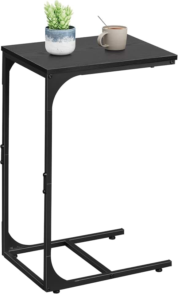 WLIVE C Shaped End Table TV Tray Slide Under Couch Side Table Relief Black