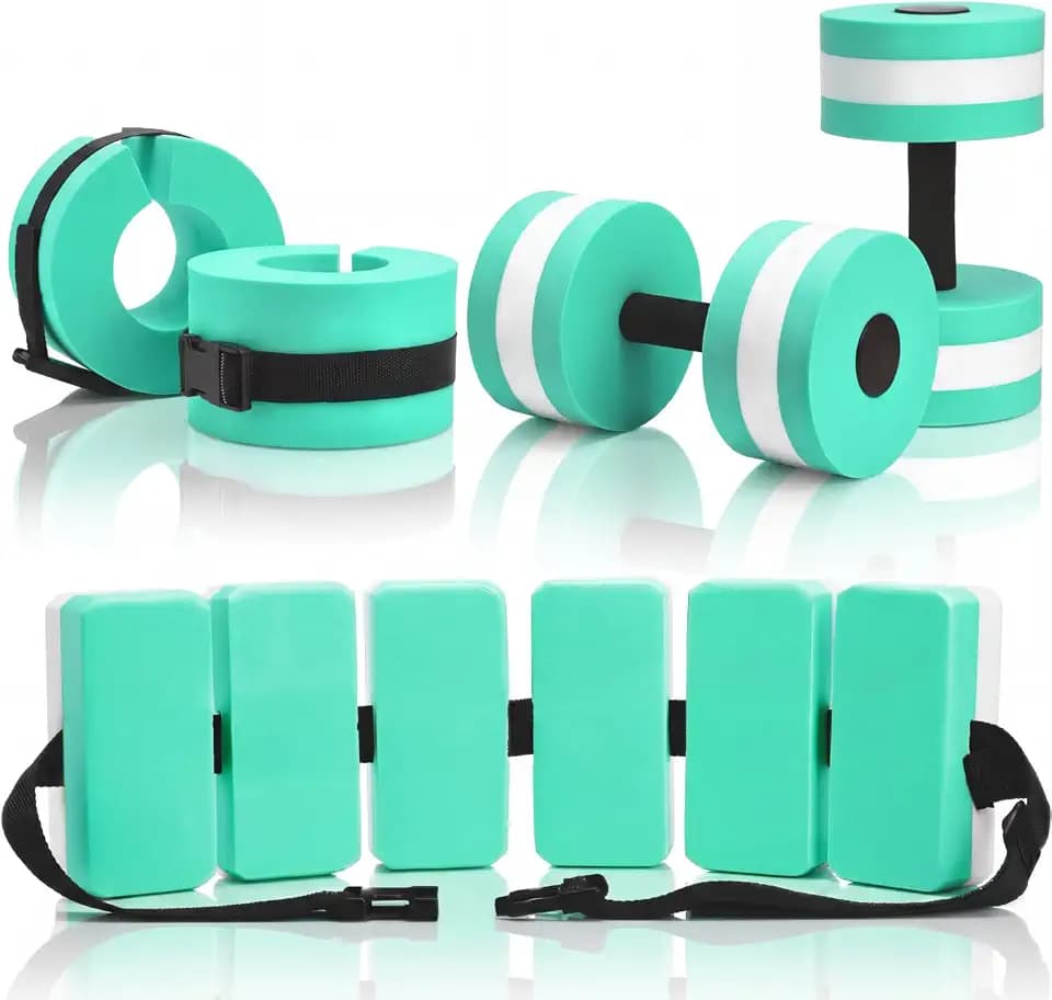 5 Pcs Water Aerobics Equipment Set, Pool Exercise Equipment for Adults with Swim Belt, EVA Pool Weights Dumbbells and Ankle Weights, Water Aerobics Weight Set