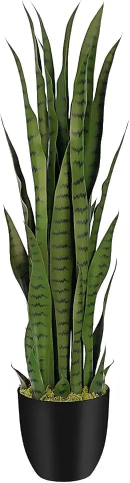 3ft Artificial Snake Plant – 36in Faux Sansevieria Plants, Fake Floor Plant for Indoor Outdoor, Front Porch Patio Home Office Decor, Mother-in-Law’s Tongue, Green 1Pcs