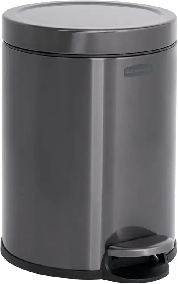 Rubbermaid Stainless Steel Round Step-On Trash Can, 1.6-Gallon, Charcoal, Wastebasket with Lid for Home/Bathroom/Kitchen/Office