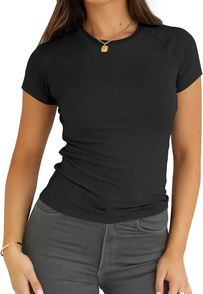 Abardsion Women Casual Crewneck Raglan Sleeve Slim Fit T Shirts
