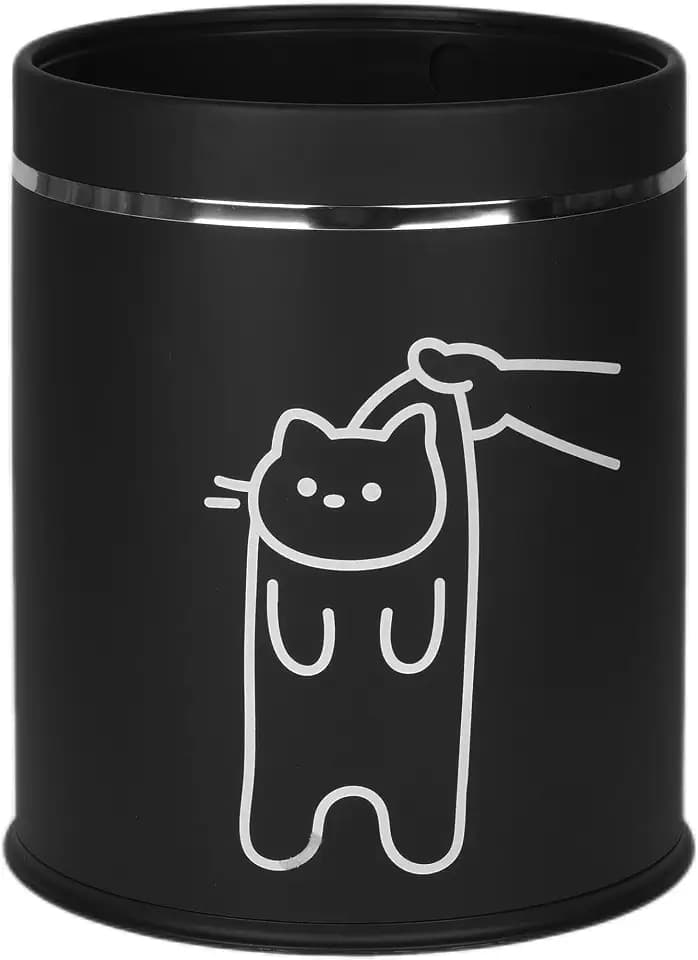 Juju Cat Trash Can Black - Cat Decor Garbage Can - Small Waste Basket for Bedroom - Garbage Bin Trashcan - Wastebasket Dustbin Trash Cans - 3.3 Gallon / 12.5 Liter (Bye)