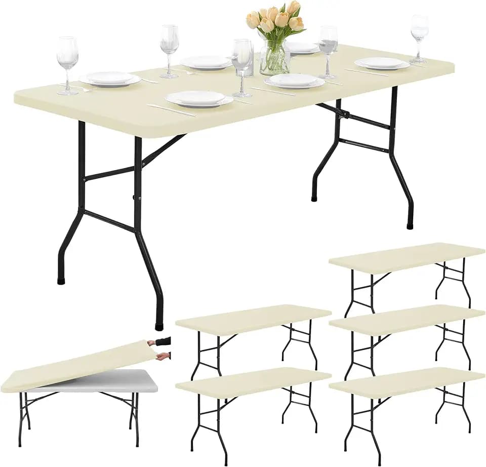 4ft Fitted Tablecloths Rectangle 6 Pack, Non-Slip Elastic Corners