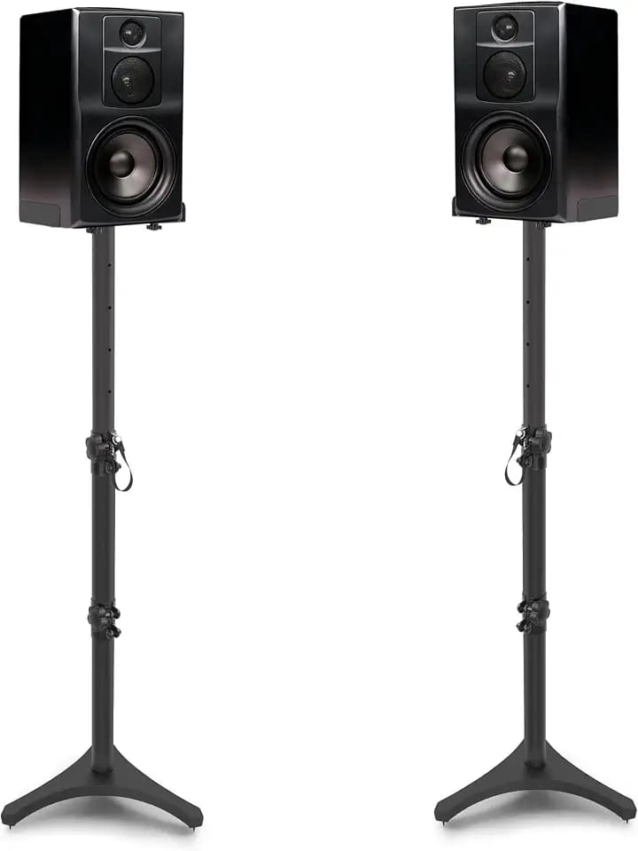 Lautsprecherständer Höhenverstellbarer von 76 bis 104 cm, 5 KG Tragkraft | 2er-Pack Bodenlautsprecherständer mit Dreieckiger Basis, für Satelliten und Regallautsprecher, Schwarz