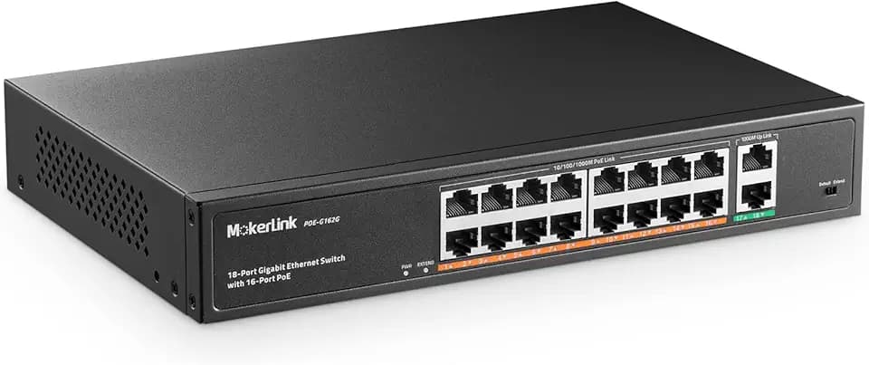 MokerLink 16 Port Gigabit PoE Switch, 2 Gigabit Uplink, 250W IEEE802.3af/at, Nicht Verwalteter Rackmount Plug and Play Ethernet-Switch