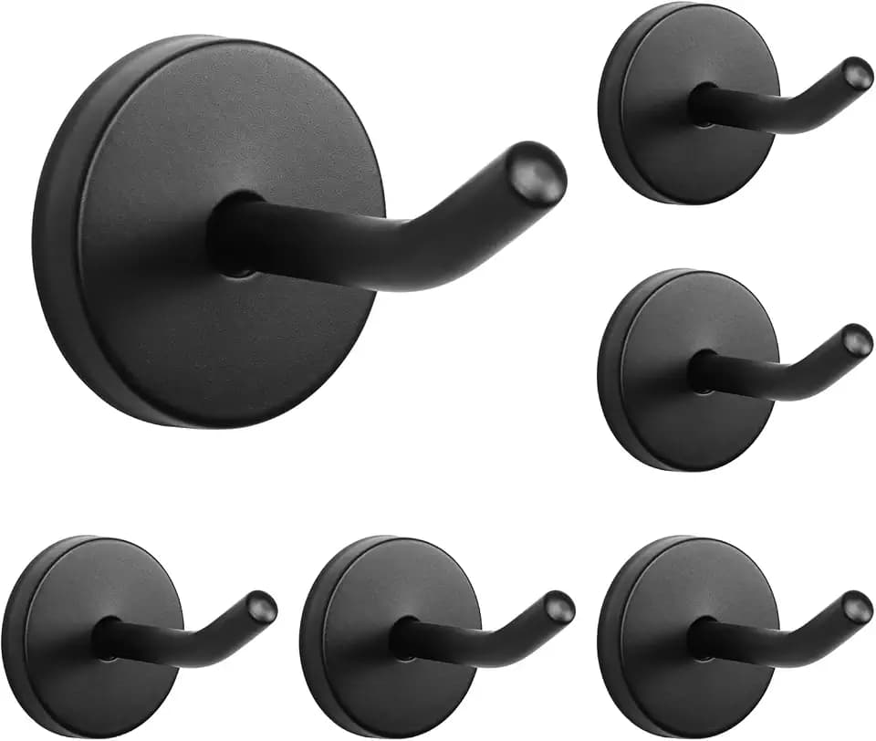NearMoon Coat Hooks, Wall Mount Hooks for Hanging Hat Hurse Robe, 304 Stainless Steel Heavy Duty Towel Hangers for Bathroom Livingroom Hotel Kitchen Garage, 6 Pack (2 Inch, Matte Black)