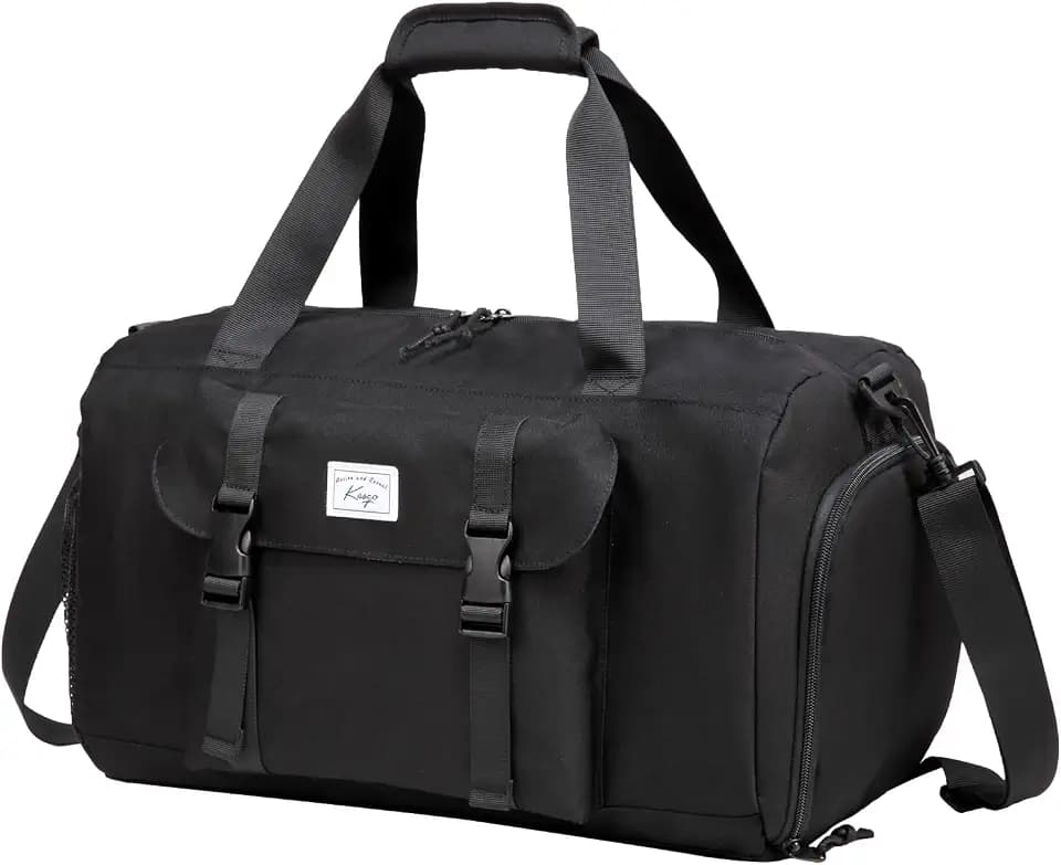 Kasqo Boys Duffel Bag, 26.5L Overnight Bag with Shoe Compartment, Black