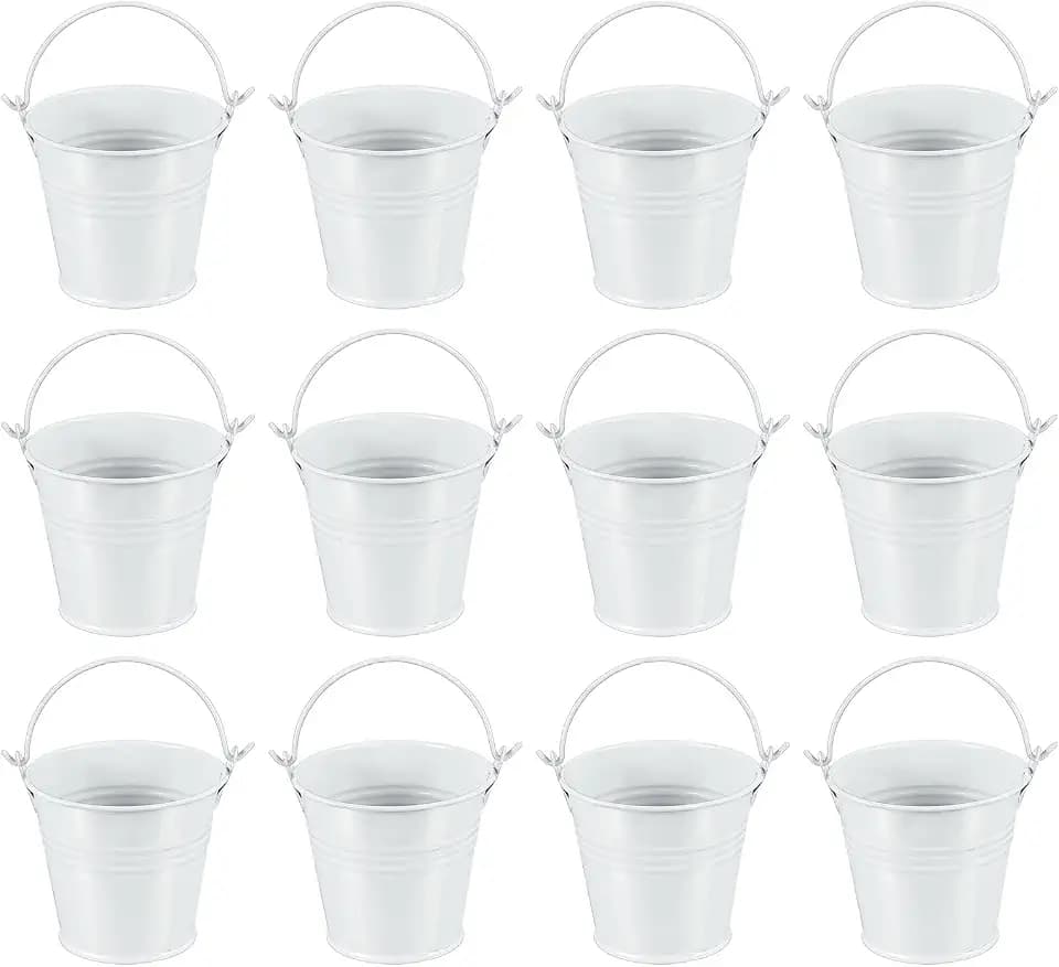 PATIKIL 2.7"x2.3" Small Metal Buckets with Handle, 12 Pcs Mini Galvanized Bucket Colorful Easter Buckets for Crafts Party Favors Decoration, White