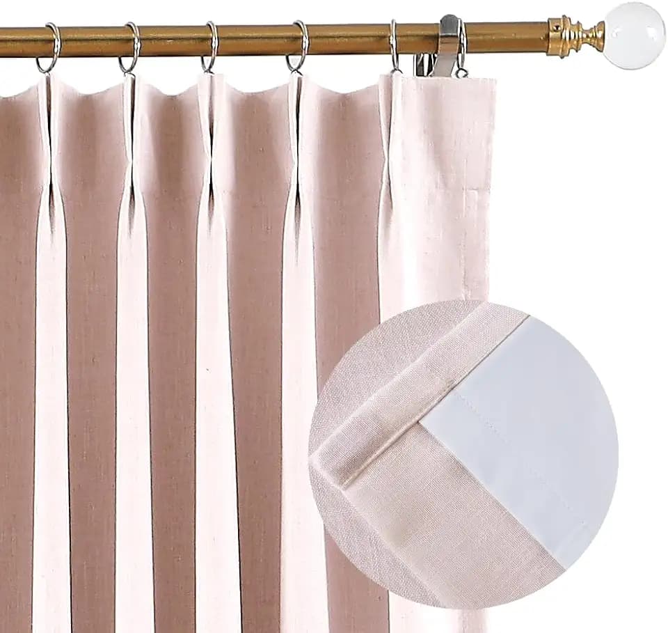 Hillcrest 102 Inches Soft Pink Pinch Pleated Linen Full Blackout Curtains