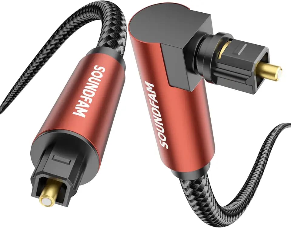 90 Grad Optisches Audiokabel, 360° Drehbares Toslink Kabel, Fiber Optisch Digital Audio Kabel für TV, Soundbar, Heimkino, PS4, Xbox, Blu-ray Player – Rot 3m