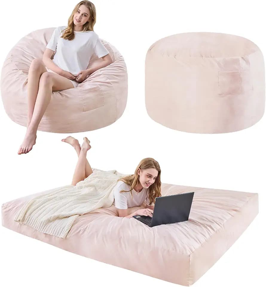 Bean Bag Chairs for Adults - Giant Bean Bag Convertible Floor Sofa