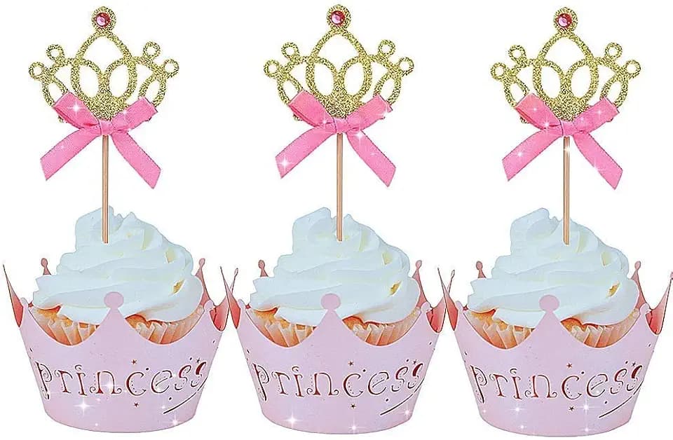 JeVenis 40 PCS Glittery Princess Cupcake Toppers Crown Cupcake Toppers
