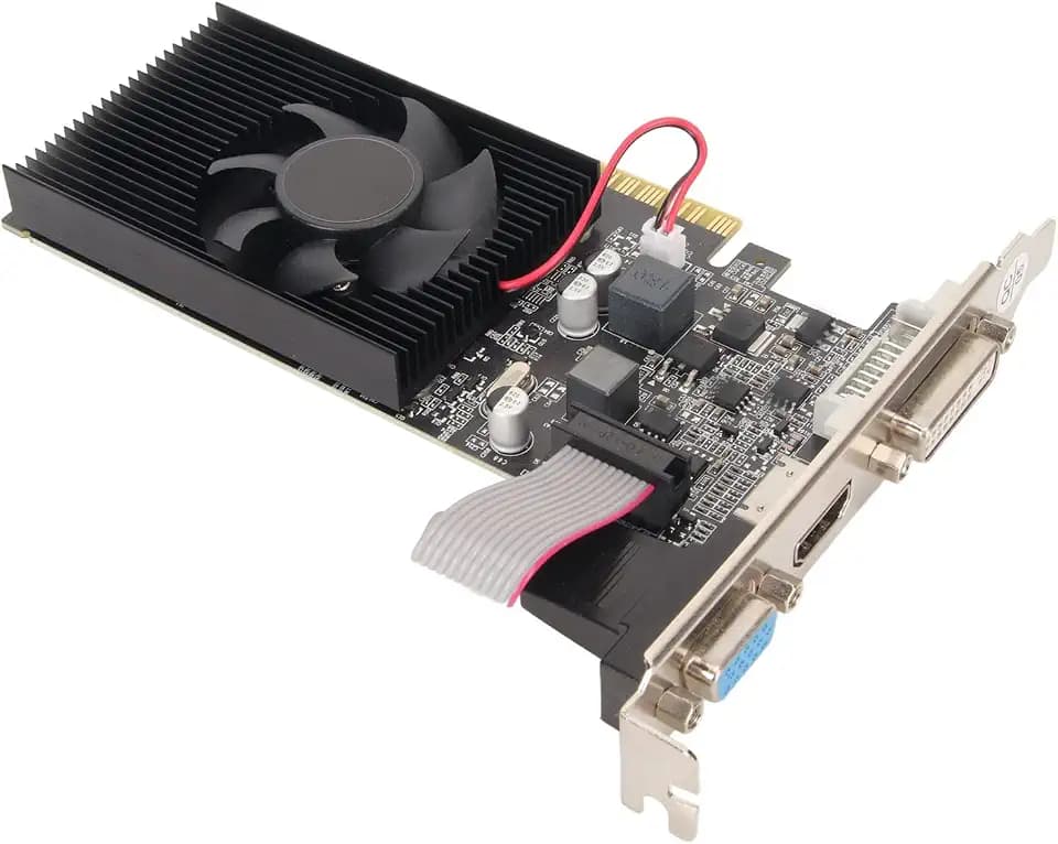 Bewinner 1G DDR3-Grafikkarte, Gaming-Video-Grafikkarte mit Schnellem Lüfter, 64-Bit-HDMI-DVI-VGA-Desktop-Grafikkarte für PC
