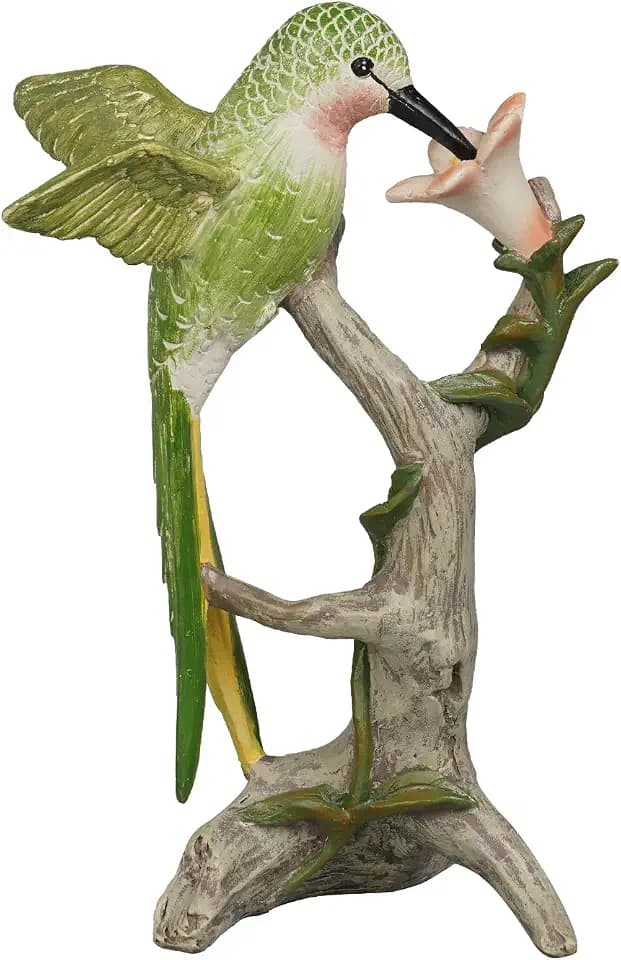 Braxio Bird Figurines Home Decor – Resin Tabletop Green Hummingbird Decor Sculpture for Shelf Bookcase Coffee Table Farmhouse Modern Decorative Accent for Living Room Office Gifts 6 x 4.5 x 9.25 Inch