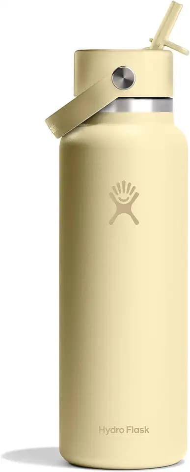 Hydro Flask Water Bottle - Insulated Stainless Steel - Wide Mouth Flex Straw Lid, Non Spill, Leakproof and Refillable in 40 Oz Starlight