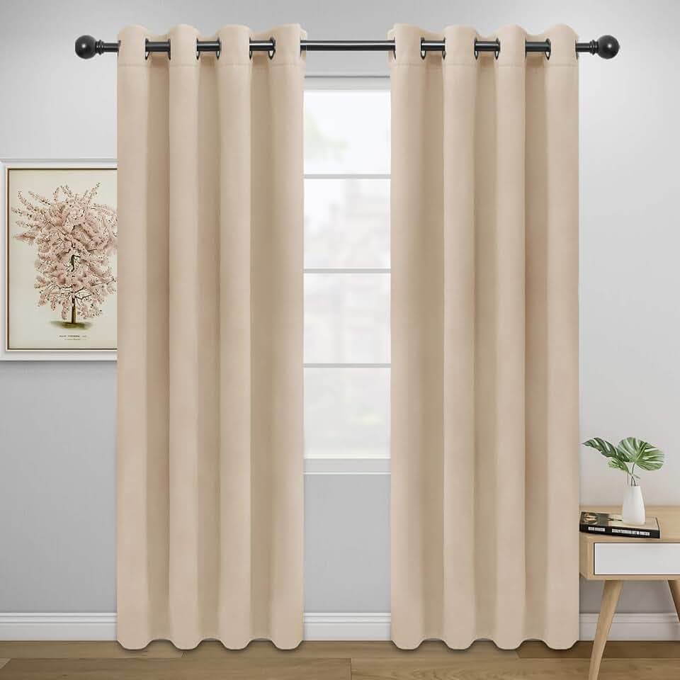Easy-Going Thermal Grommet Blackout Curtains, 2 Panels 52x84 in, Beige