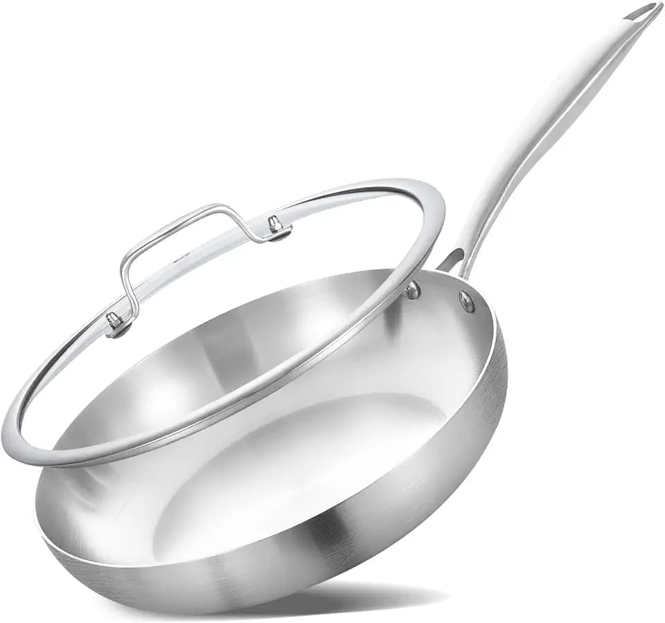 LOLYKITCH 8'' Tri-Ply Stainless Steel Pan with Lid | Small Egg Omelet Pan