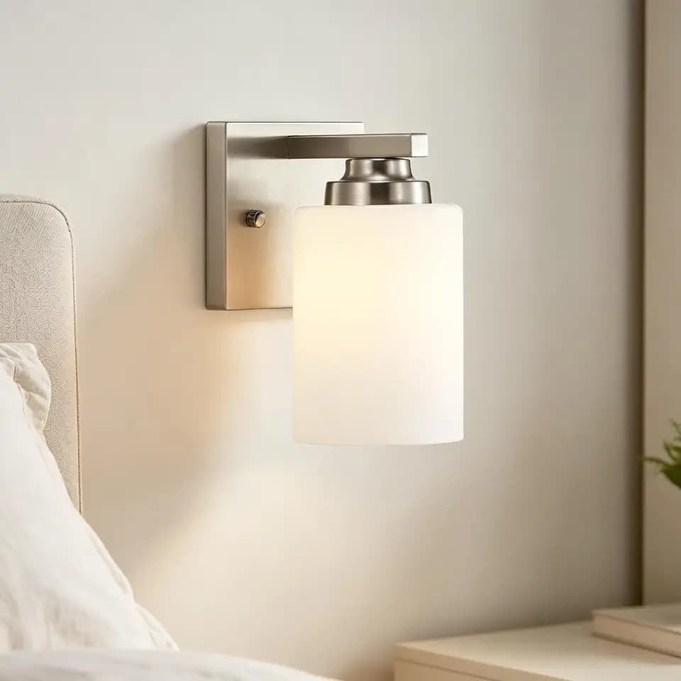 Brushed Nickel Wall Sconces, Modren Vanity Lights with White Glass Shade