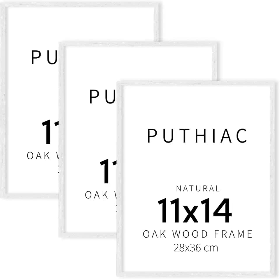 puthiac 11x14 Solid Oak Wood Picture Frames, White, 3 Pack