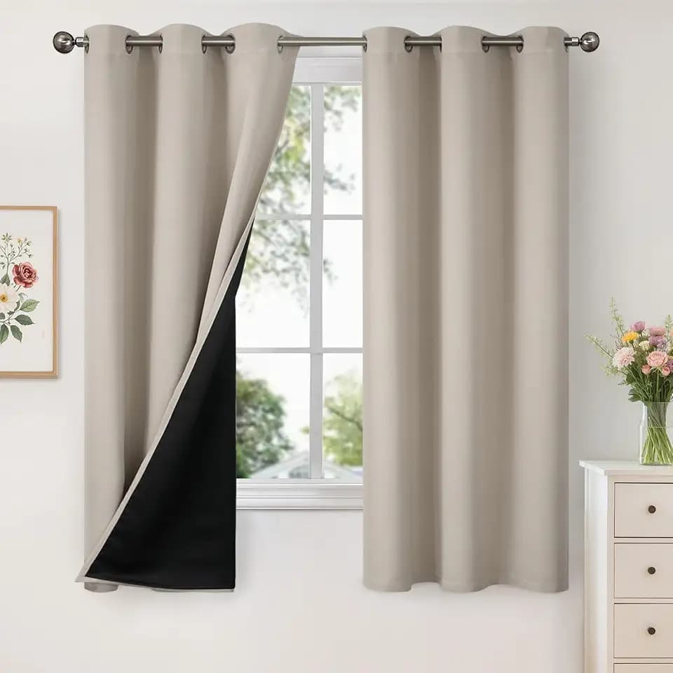 YoungsTex Camel 100% Blackout Curtains 68 Inches Length for Bedroom, Short Thermal Insulated Window Drapes with Grommet Energy Saving Darkening for Living Room, 2 Panels, 42 X 68 Inch